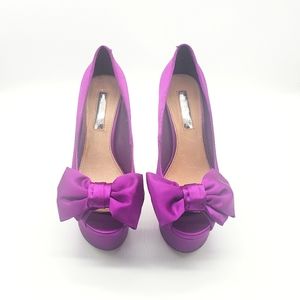 H By Halston Fuscia Purple Bow Tie Platform Heels Pumps Size 7